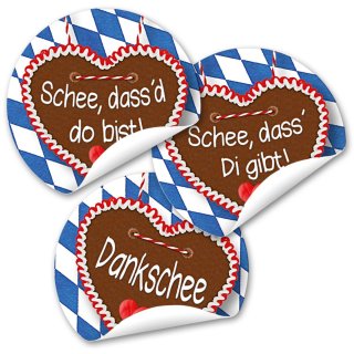 Aufkleber Lebkuchenherz mit bayerischem Text Dialekt Sticker Bayern 24 Aufkleber / 1 Bogen