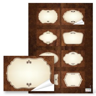 Beschreibbare Blankoaufkleber vintage braun beige 7 x 5 cm Haushaltsetiketten 16 Aufkleber / 2 Bögen