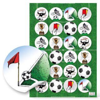 Fußballsticker - 4 cm - rund farbenreich Fußballmotive Europameisterschaft Fußballparty Kicken 24 Aufkleber / 1 Bogen
