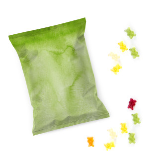 Give-Away Fruchtgummi Tütchen - Mini Gummibärchen Tüten grün blanko zum Beschriften 25 Stück