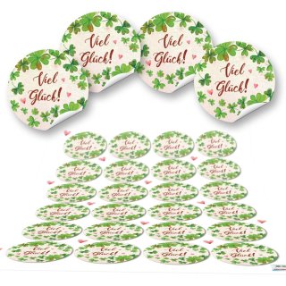 Viel Glück Aufkleber grün weiß - 4 cm rund - Sticker für Silvester Neujahr Prüfung 24 Aufkleber / 1 Bogen