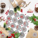 Frohes Fest Weihnachtssticker grau rot wei&szlig; 4 cm 96 Aufkleber / 4 B&ouml;gen