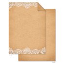 Briefpapier in Kraftpapier-Optik bedruckt mit Spitze braun wei&szlig; DIN A4 - Einladungspapier Hochzeit