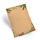 Weihnachtliches Briefpapier braun rot gr&uuml;n DIN A4 mit Zweigen - Druckerpapier Weihnachten