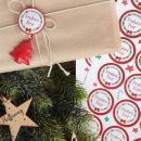 Sticker Frohes Fest weihnachtlich - 4 cm rund - weiß rot grün Geschenkverpackung klassisch