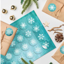 Schneeflocken Aufkleber t&uuml;rkis blau wei&szlig; rund 4 cm - Sticker Weihnachten Winter