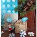 Schneeflocken Aufkleber t&uuml;rkis blau wei&szlig; rund 4 cm - Sticker Weihnachten Winter