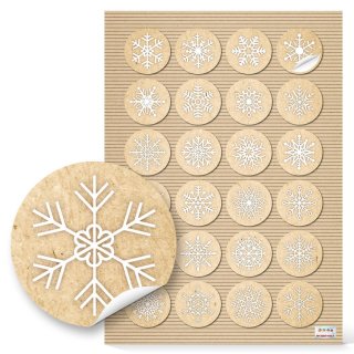 Schneeflocken Sticker rund natur weiß Weihnachtsaufkleber 4 cm