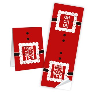 Weihnachtsaufkleber lang rot schwarz wei&szlig; Ho Ho Ho Frohe Weihnachten 5 x 14,8 cm Verpackung zukleben
