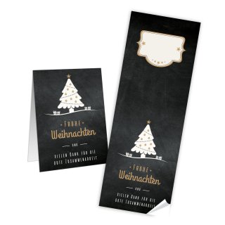 Frohe Weihnachten Aufkleber groß für Kundengeschenke 7,2 x 21 cm schwarz gold