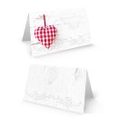 Kleine Klappkarten zum Beschriften 8,5, x 5,5 cm - rustikale Tischkarten mit rotem Herz