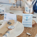 Tischkarte 8,5 x 5,5 cm 3 Fische blau wei&szlig; maritim - Namenskarte Platzkarte Taufe Kommunion