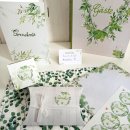 Tischkärtchen 8,5 x 5,5 cm mit Text - Schön dass du da bist - weiß grün floral mit Blätterranken
