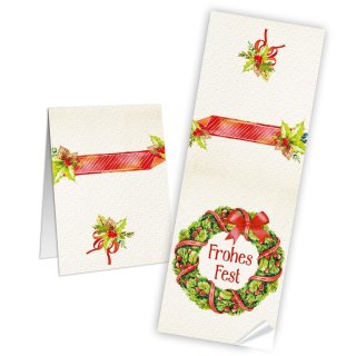 Frohes Fest Geschenkaufkleber  7,2 x 21 cm beige rot grün Weihnachtspäckchen give-away Präsent