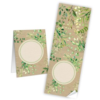 Längliche Geschenkaufkleber zum Beschriften grün Blätter 7,2 x 21 cm
