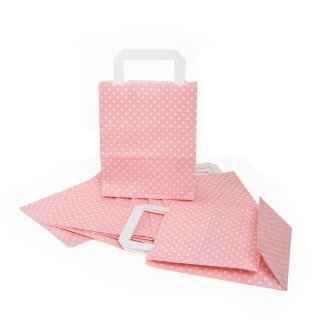 Tüte mit Boden und Henkel 18 x 22 x 8 cm rosa mit weißen Punkten aus Papier für Werbegeschenke Präsente 10 Stück