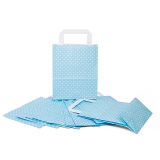 Hellblaue Papiertüte mit weißen Punkten und Boden 18 x 22 x 8 cm für Hochzeit & Feste 10 Stück