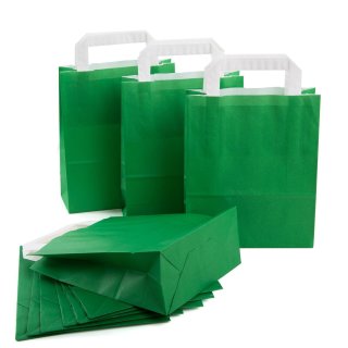 Dunkelgrüne Henkeltasche 18 x 22 x 8 cm aus Papier als Verpackung Partytüte 10 Stück