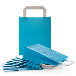 Papiertüte mit Henkel & Boden blau türkis 18 x 22 x 8 cm
