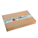 L&auml;ngliche Banderole 5 x 42 cm wei&szlig; blau rot mit Kugeln - zum Verzieren von Verpackungen &amp; Geschenken