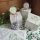 Kleine Geschenkboxen quadratisch gr&uuml;n wei&szlig; Eukalyptus Bl&auml;tter 7 cm