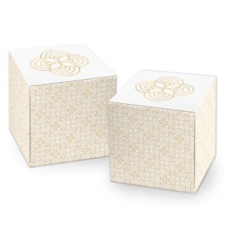 Kleine Würfelbox in 7 x 7 cm beige gold weiß mit Ornamenten - zum Verpacken & Befüllen 10 Stück