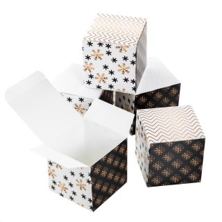 Kleine weihnachtliche Schachtel in 7 x 7 cm schwarz weiß gold - edle Verpackung 10 Stück