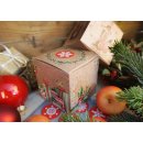 Kleine Geschenkschachtel in 8 x 8 cm f&uuml;r Weihnachten braun rot gr&uuml;n - f&uuml;r Kleinigkeiten