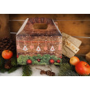 Weihnachten Geschenbox mit Henkel in Holzoptik - 12,5 x 18,5 x 12 cm - braun grün rot