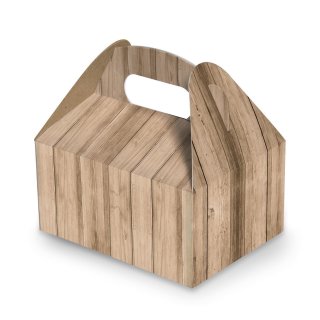 Lunchbox mit Henkel in Holzoptik - 9 x 12 x 6 cm - hellbraun natur an Taufe Hochzeit 5 Stück