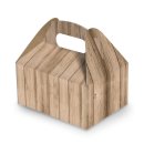 Lunchbox mit Henkel in Holzoptik - 9 x 12 x 6 cm - hellbraun natur an Taufe Hochzeit 5 St&uuml;ck