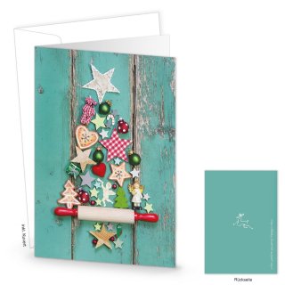 Weihnachtskarten DIN A6 hoch Klappkarten türkis grün mit buntem Weihnachtsbaum & Briefumschläge 3 Stück