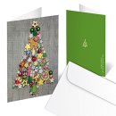 Weihnachtskarten DIN A6 hoch Klappkarten grau mit buntem Weihnachtsbaum rot gr&uuml;n &amp; Umschl&auml;ge