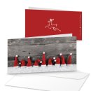 Umschl&auml;ge + Weihnachtskarten DIN lang Klappkarten Holz-Optik mit Zipfelm&uuml;tzen-Motiv rot wei&szlig;