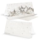 Weihnachtskarten DIN lang Klappkarten beige silber mit Schaukelpferd und Stern-Motiv Shabby Chic + Briefumschl&auml;ge