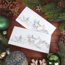 Weihnachtskarten DIN lang Klappkarten beige silber mit Schaukelpferd und Stern-Motiv Shabby Chic + Briefumschl&auml;ge