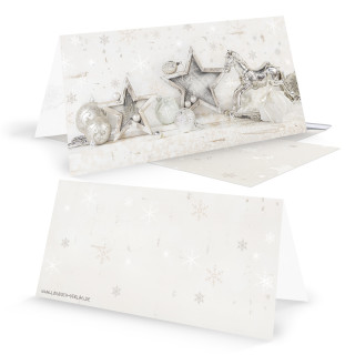 Weihnachtskarten DIN lang Klappkarten beige silber mit Schaukelpferd und Stern-Motiv Shabby Chic + Briefumschläge 3 Stück