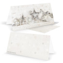 Weihnachtskarten DIN lang Klappkarten beige silber mit Schaukelpferd und Stern-Motiv Shabby Chic + Briefumschl&auml;ge 3 St&uuml;ck