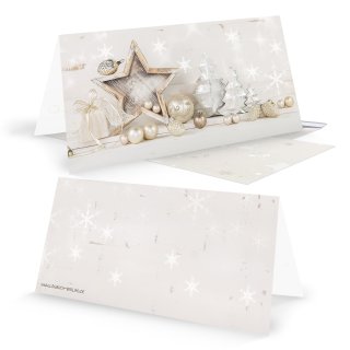 Weihnachtskarten DIN lang Klappkarten beige gold silber mit Stern-Motiv Shabby Chic + passende Kuverts 3 Stück