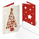 Briefumschl&auml;ge + Weihnachtskarten DIN A6 hoch Klappkarten beige mit Weihnachtsbaum rot