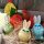4 kleine Osterhasen Figuren aus Keramik - 10 cm bunt