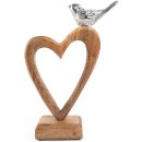 Braunes Herz aus Holz mit silbernem Vogel - 22 cm -...
