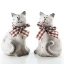 2 kleine Katzen Figuren aus Keramik in beige grau - 11 cm -  Deko zum Hinstellen