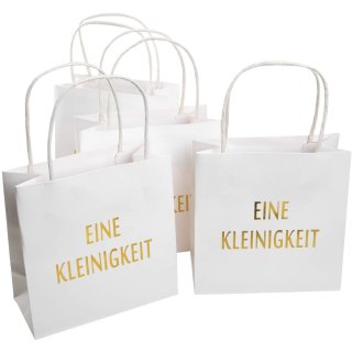 4 Papiertüten mit Henkel (16 x 16 x 8 cm) in weiß gold - Geschenktüten als Verpackung für kleine Geschenke