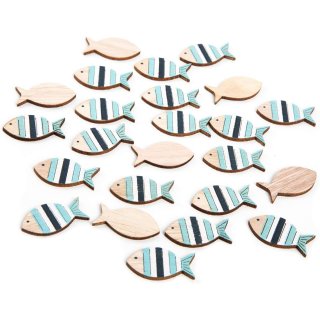 12 kleine Fische in 3,5 cm aus Holz zum Streuen - in Natur blau weiß - maritime Deko