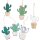 6 Kakteen Anhänger grün braun 10 cm mini Kaktus aus Holz