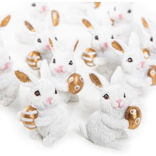 12 mini Hasen in weiß gold - 4,5 cm - Osterhasen Figuren zur Osterdeko Tischdeko