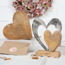 Herz aus Holz &amp; Metall zum Hinstellen -  21 cm braun silber - f&uuml;r Geburtstag Valentintstag