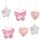 6 frühlingshafte Metallanhänger Blume + Schmetterling + Herz rosa weiß