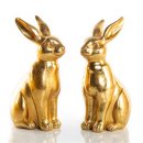 2 goldfarbene Osterhasen Figuren aus Keramik  22 cm